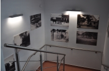 Klatka schodowa z obrazami na ścianach